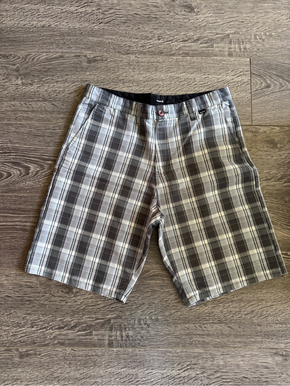 Pick 2 for $20. Hurley Men's Plaid Shorts - Gray & White